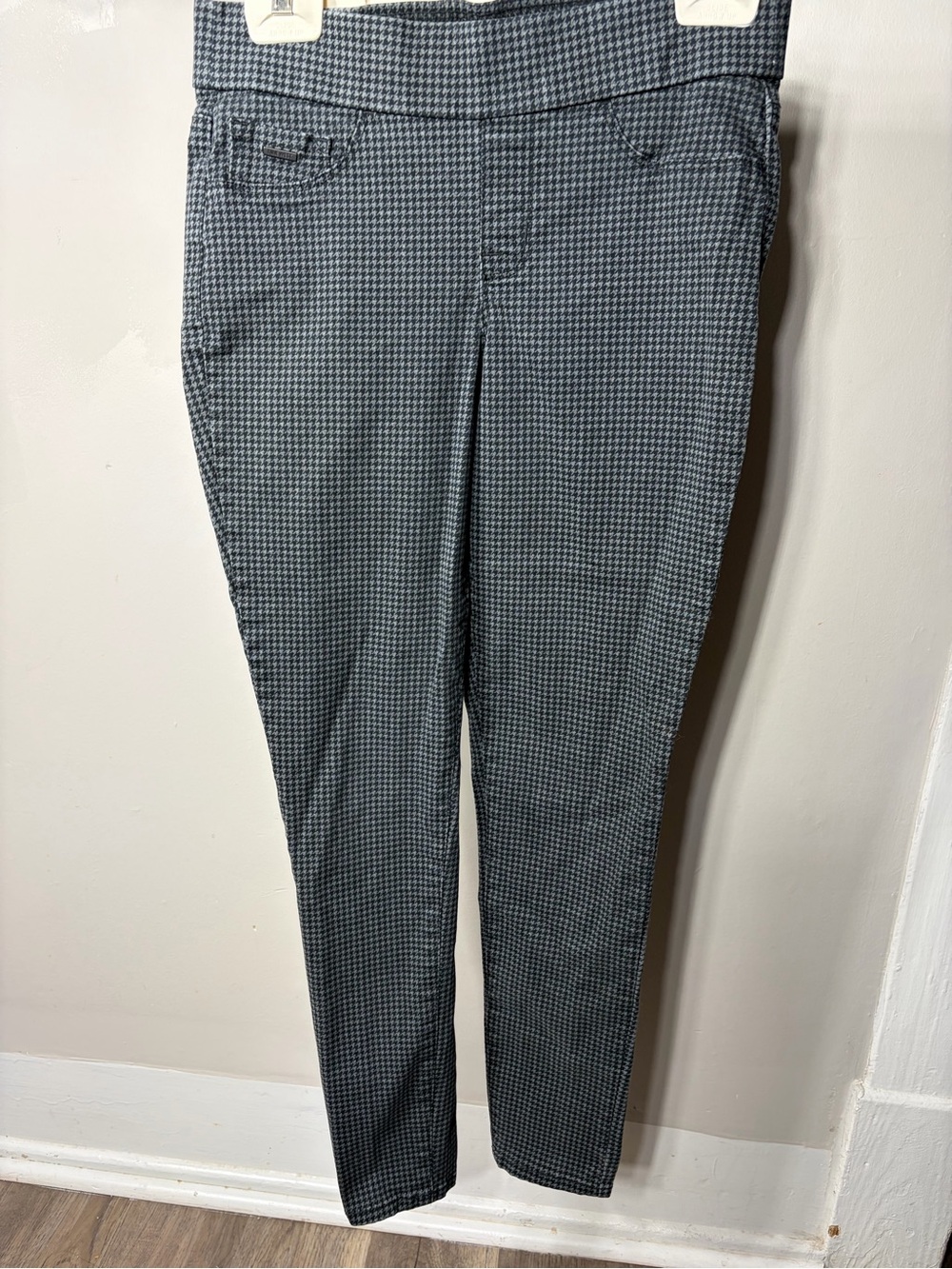Nine West Black & Gray Houndstooth Slim Pull-On Trousers Skinny Career Pants
